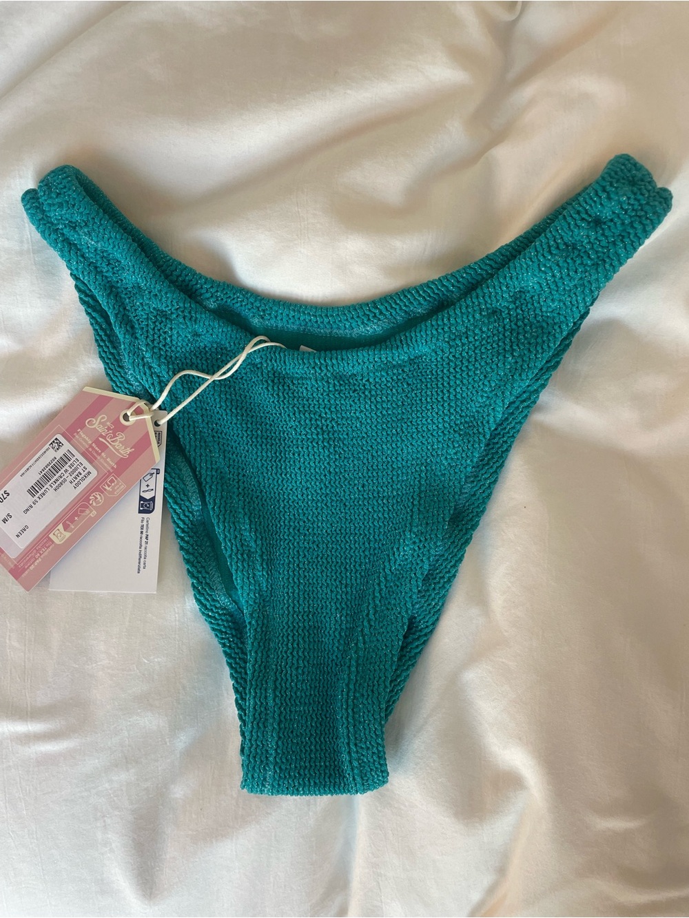 NWT MC2 Saint Barth Teal Sparkle Crinkle Bikini Bottoms